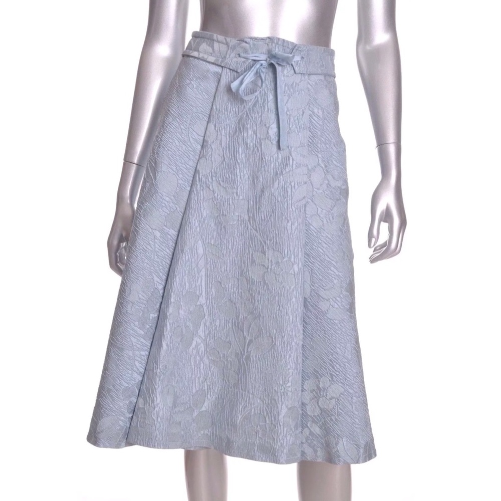 LUCA LUCA Floral Textured Blue Silk Full Skirt